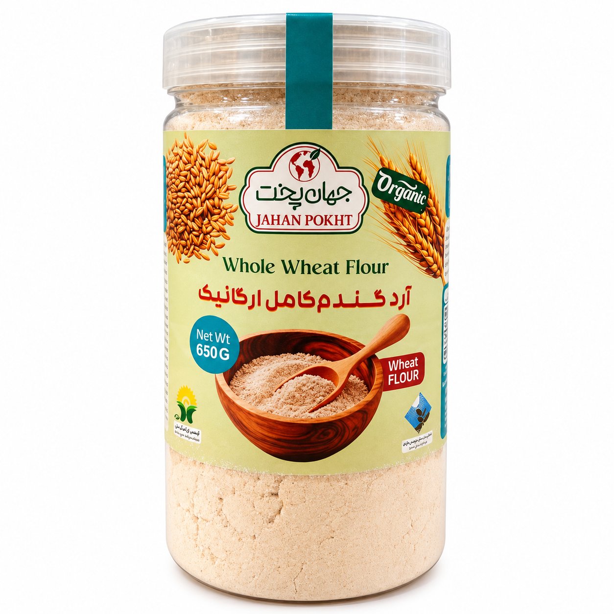 آرد گندم کامل ارگانيک ديم 650 گرمي جهان پخت